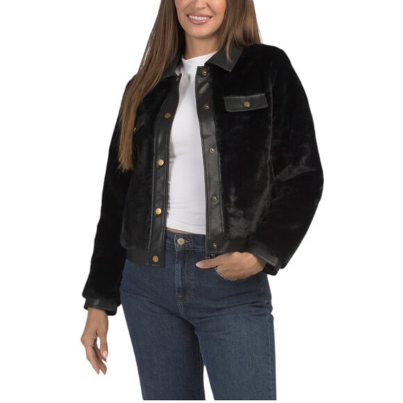 REBECCA MINKOFF Cropped Faux Fur Collared Coat - Picture 4 of 4